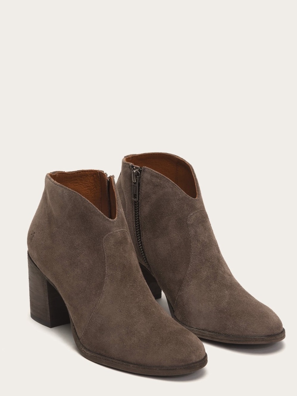 Frye Nora Zip Short Booties - Classic Block Heel Size 7.5  Taupe/Elephant Color